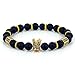 Crown Charm Bracelet with 8mm Black Matte Onyx Stone Beads Suqare Copper Zircon