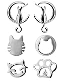 Wicary Cute Cat Earrings S925 Sterling Silver Ear Studs Set of 3 pairs