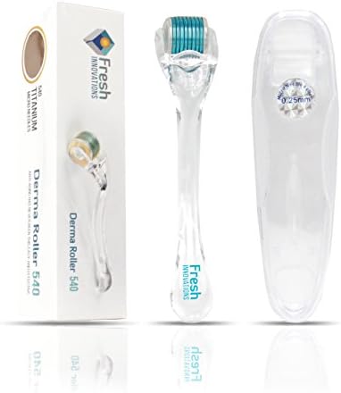 Derma Roller Kit 0.25 mm 540 Titanium Microneedle Tool for Wrinkles, Crows Feet, Exfoliating, Tightening and Stimulating Healthy Glowing Skin | Includes Case Labeled with Needle Size