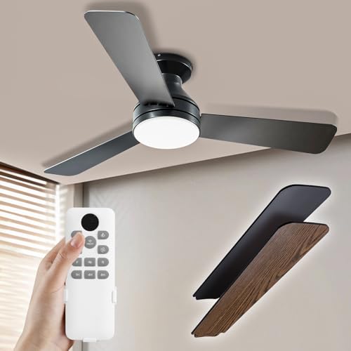 HONGHCL Ventilador de Techo con Luz 42in - Abanico de Techo Silencios con Luces Regulable, Velocidad Ajustable, Remoto (Negro)