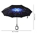 ALINK Inside Out Reverse Folding Umbrella, Large Double Layer Outdoor Rain & Sun Inverted Open & Close No Drip Umbrella - Starry Sky