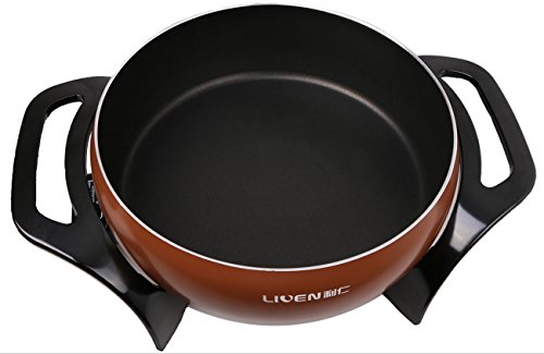 Liven 4L Electric Skillet Electric Pan Electric Hot Pot Cast Aluminum Alloy Pot Body with Non-stick Surface Dia 26cm Depth 8.5cm 1500W 120V DHG-263A