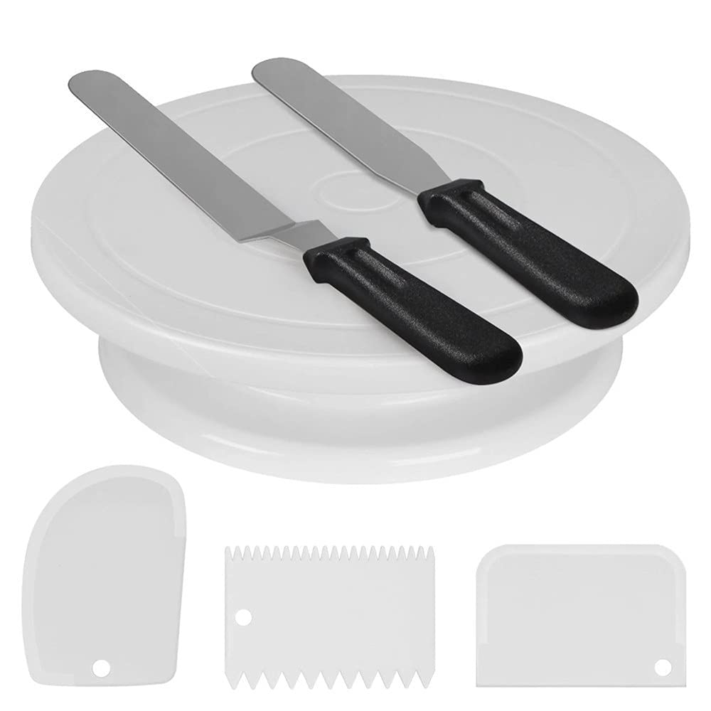Cake Turntable, Cake Turntable Kit with 2 Icing Spatula and 3 Cake Turning Icing