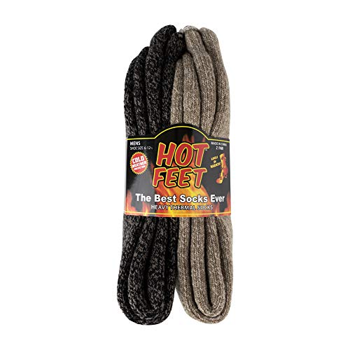 Hot Feet Thermal Crew Socks, Men's Sock Size 6 - 12.5 (Oatmeal / Brown)(2 - Pack)