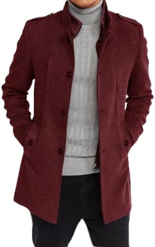 Mens Winter Cozy Comfy Coats Casual Notched Collar Single Breasted