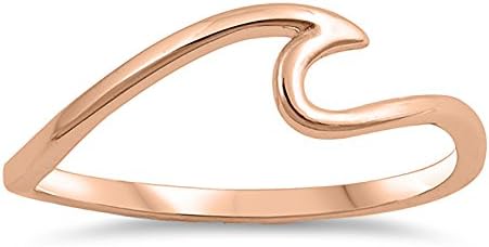 Sterling Silver Rose Gold Plated Wave Ring - Size 6