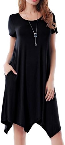 Invug Women Casual Loose Soft Crewneck Short Sleeve Pockets Swing T-Shirt