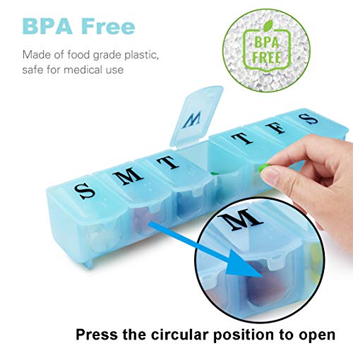 Muchengbao 2 Pack 7 Days Pill Cases ，Weekly Pill Organizer 7 Day Pill Box Large Compartment for Travel Vitamin