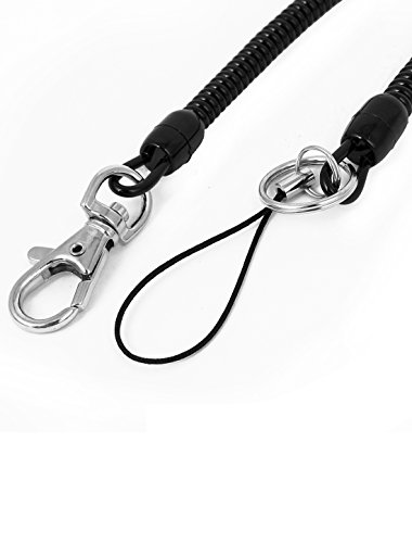 Plastic Keys Phone Elastic Spiral Spring Coil Strap Rope Lanyard Black