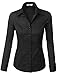 LE3NO Womens Lightweight Button Down Shirt with Stretch, L3NWT573A BLACK, X-Small