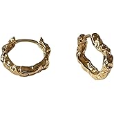 UELSTA Organic Texture Hoop Earrings for Women Sustainable 14K Gold Plated Recycled Brass Hypoallergenic 925 Sterling Silver Posts PVD Coated Unique & Modern 4x14mm