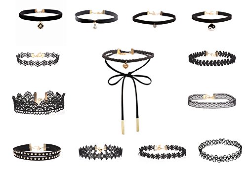 VK Accessories 13PCS Women Chokers Velet Elegant Lace Leather Choker Set Necklace with Pedants