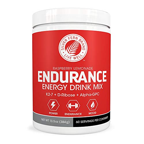 Silver Fern Brand Endurance - Pre Workout Energy Drink Mix Supplement Powder - Raspberry Lemonade - 1 Tub = 60 Servings - Boost Power, Energy & Mood - with D-Ribose, Alpha-GPC, Vitamin K2-7 & More