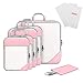Gonex Compression Packing Cubes, Extensible Mesh Bags Organizers L+2M+2S with 4 Zipped Plastic Bags and Wallet Pink