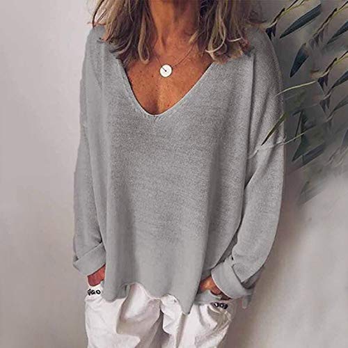 Tsmile Women V-Neck T-Shirt Long Sleeve Plain Breathable Fashion Slouchy Loose Casual Daily Autumn Tee Tops Blouse