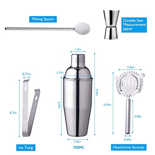 Zeonetak 24oz Cocktail Shaker Set,Bartender Kit for An Wonderful Drink Mixing Experience at Home Bar,Stainless Steel Bar Tool Set with Shaker Tin,Jigger,Mixing Spoon,Ice Tong,Hawthorne Strainer, 5-PCS - Thumbnail 7