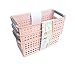Honla Slim Plastic Storage Baskets Bins Organizer with Gray Handles,Set of 3,Pink