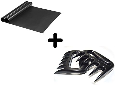 FEROS KIT - (4 Items!) 2 Non Stick BBQ Grill Mats + 2 Meat Shredder Claws -- Strong Meat Shredder, Handling, Carving Food -- For Pulling Pork Brisket Meat off BBQ Grill.