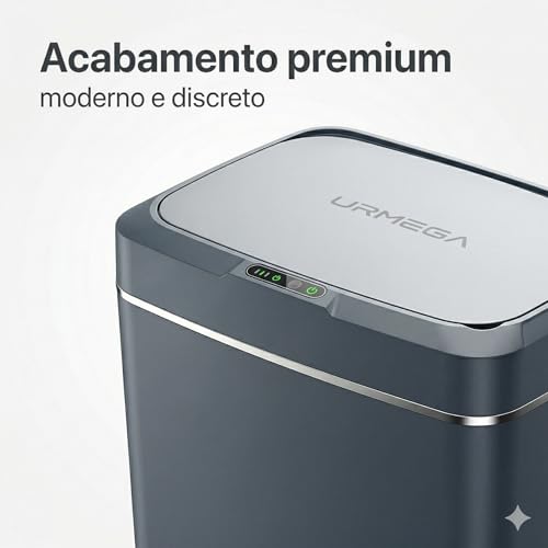 Lixeira Automática com sensor, Lixeira inteligente, inteligente com sensor, grande, 15 litros, Lixeira sem Contato para Sala de Estar, Cozinha, Banheiro, Escritório, Quarto, comerciais, (cinza)