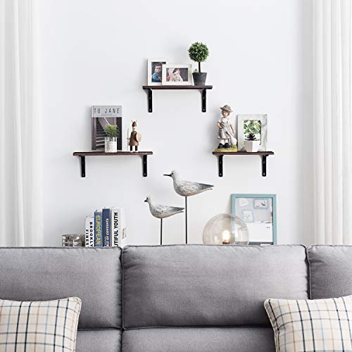 EKNITEY Floating Shelves Wall Mounted, Rustic Wood Wall Shelves Book Shelf Multipurpose Wall Storage Shelves Set of 3 Decor Display Shelves for Living Room/Bedroom/Bathroom/Kitchen (Brown)