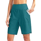 Viodia Women's 9" Long Swim Board Shorts with Pockets High Waisted Beach Swimsuits Knee Length Short for Women with Liner