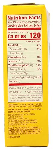 SUN-MAID CALIFORNIA GOLDEN RAISINS – 12 OZ SHARING-SIZE BOX – DRIED FRUIT SNACK FOR LUNCHES, SNACKS, AND NATURAL SWEETENERS