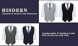 HISDERN Gray Mens Vest Formal Business Suit Vest