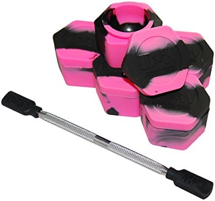 5 Pink &amp; Black Honeycomb Nonstick Platinum Cured Kitchen Storage Silicone Jar Container with 4" Carving Tool Black Removable Tips