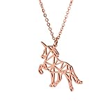HANFLY 18k Rose Gold Plated unicorn Necklace horse Origami jewelry 16.5