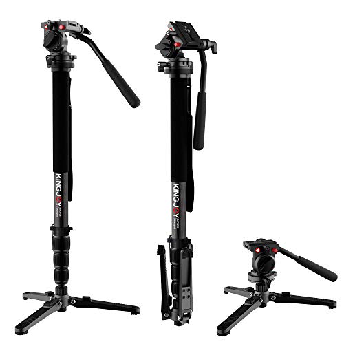 KINGJOY Professional Video Monopod Kit 69" Carbon Fiber Telescopic Camera Monopods with Pan Tilt Fluid Head and 3-Leg Tripod Base for DSLR Cameras Camcorders, MP3208+KH-6750