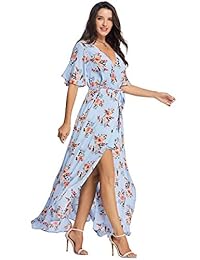 Maxivestido de manga corta para dama, diseño floral