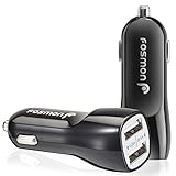 Fosmon Dual Port (2.1A + 1.0A) USB Car Charger for Apple iPhone 6 5s 5c 5; Samsung Galaxy S5 S4, Galaxy Note 4 3, Galaxy Note Edge; Motorola Moto G, Moto X; HTC One M8, One E8, One remix; OnePlus One; LG G3, G2 - High Performance Rapid Charging Ultra Compact Vehicle Power Adapter with 3.1A Total Output (Black)