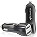 Fosmon Dual Port (2.1A + 1.0A) USB Car Charger for Apple iPhone 6 5s 5c 5; Samsung Galaxy S5 S4, Galaxy Note 4 3, Galaxy Note Edge; Motorola Moto G, Moto X; HTC One M8, One E8, One remix; OnePlus One; LG G3, G2 - High Performance Rapid Charging Ultra Compact Vehicle Power Adapter with 3.1A Total Output (Black)