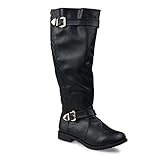 Twisted Women's AMIRA Wide Width/Wide Calf Faux Leather Knee-High Quilted Boot with Multi Buckle Straps