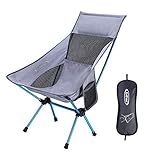 Ultralight Portable Camping Chairs Medium Size with Headrest, Backpacking Chair with Side Pouch for Outdoor Camp Picnic Beach Festival (Gray)