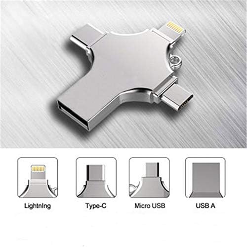 WAWRR Multifunctional U Disk,U disk 3.0 metal mobile phone u disk four in one USB flash drive Compatible with iPad Apple iOS Android PC,8GB