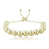 Hoops & Loops Flash Plated Gold Sterling Silver Bead Pull String Adjustable Bracelet