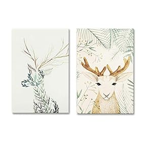Botanical Pattern Deer - 2 Panel Canvas Art