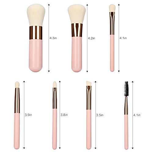 Marshmallow Makeup Brush Set, YEVITA 7pcs Professional Synthetic Face Brush with Portable Case for Foundation Eye Makeup Concealer Mascara Contour Lip Cosmetic Powder Tools Kit for Women-Pink - Thumbnail 5