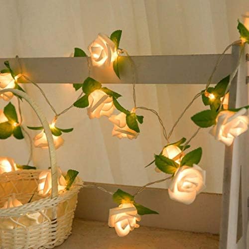 Dirance Rose Flower Battery Powered LED Fairy String Lights Bulb Lamp Night Light Outdoor Garden Courtyard Balcony Party Festival Decoration (Yellow)