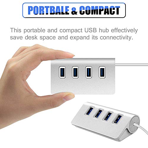 2win2buy USB Hub,4 Port USB Splitter 3.0 Data Transfer Aluminum Extender with 5V 2A Power Adapter Compatible with PS4 Pro Slim MacBook Air, Mac Mini, Laptop, PC,Computer,Flash Drive (Silver)