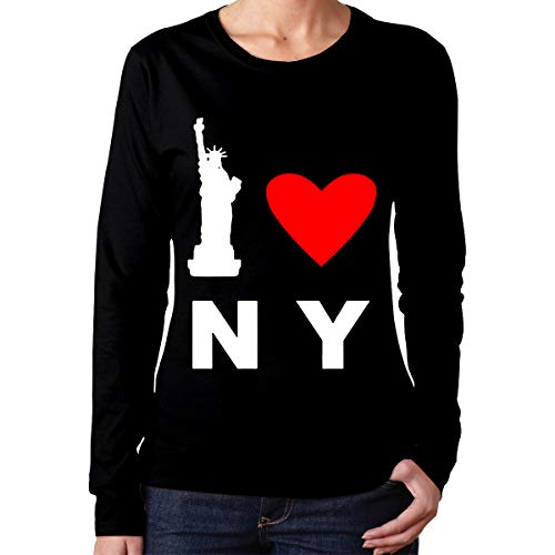 Women's Cotton Round Neck Long Sleeve T-Shirt I Love NY Fashion Shirts Black