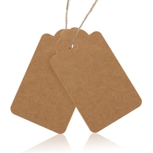 SallyFashion Kraft Paper Tags, 600 PCS Craft Hang Tags with Free 600 PCS Natural Jute Twine for Gifts Arts and Crafts Wedding Holiday