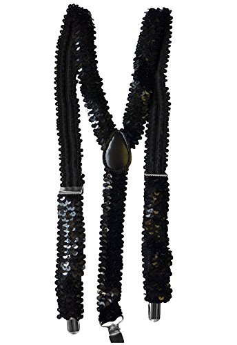 Sparkly Sequin Black Fancy Dress Party 80s Disco Dance Braces Hold Up Suspenders