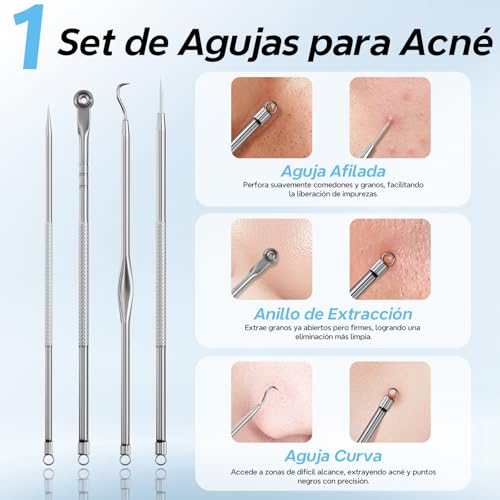 Succionador de Puntos Negros Extractor Limpiador de Poros Limpiador Puntos Negros con Calor - 3 Modos 5 Boquillas Eléctrico Quitar Puntos Negros Nariz Aceites y Espinillas Facial Hogar | Limpieza Facial y Nasal Kit de Espinillas para Eliminar Comedones y Acné Graso,Blackhead remover pore vacuum