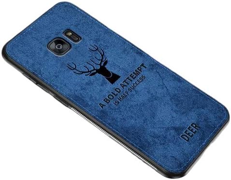 MOBIKIT Deer Pattern Art Cloth Surface PC + Soft Flex Silicone TPU Bumper Frame Shock Absorption Protective Cover Case for Samsung Galaxy S7 Edge (Blue)