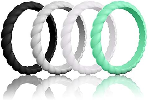 Silicone Wedding Ring for Women, 10/4/1 Pack Thin and Braided Rubber Band, Fashion, Colorful, Comfortable fit, Skin Safe