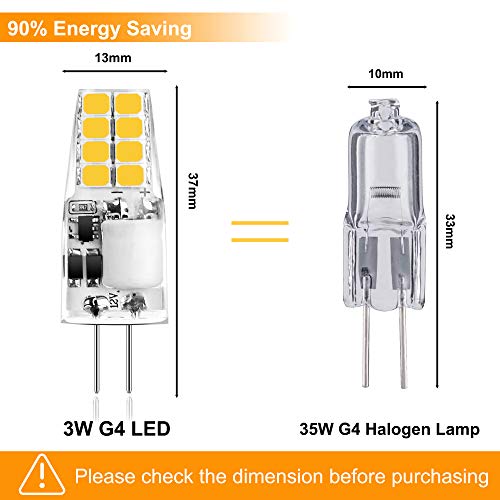 Sylvwin G4 LED Lampadina,3W Lampade LED Equivalente a 35W Lampadine Alogene,Bianco Caldo 3000K,350LM,12V AC/DC Angolo del Fascio 360°,Lampada LED G4 Senza Sfarfallio,Non Dimmerabile,10 Pezzi