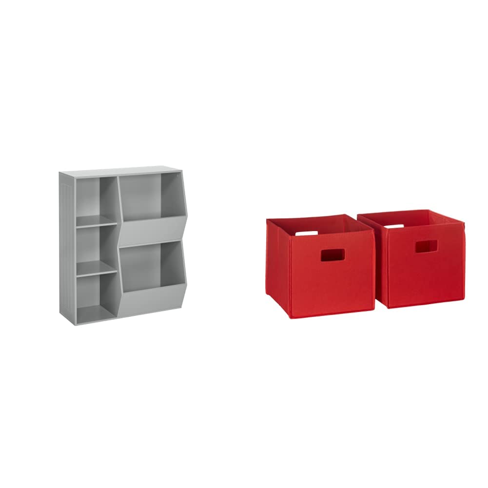 RiverRidge 02-147 Floor Cabinet, Gray & 2 Pc Storage, Red Folding Bin, 2 Piece Image