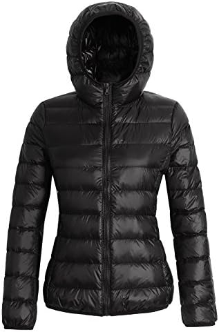 SeaFever Women's Hooded Packable Ultra Light Weight Down Jackets Winter Coats Black L
